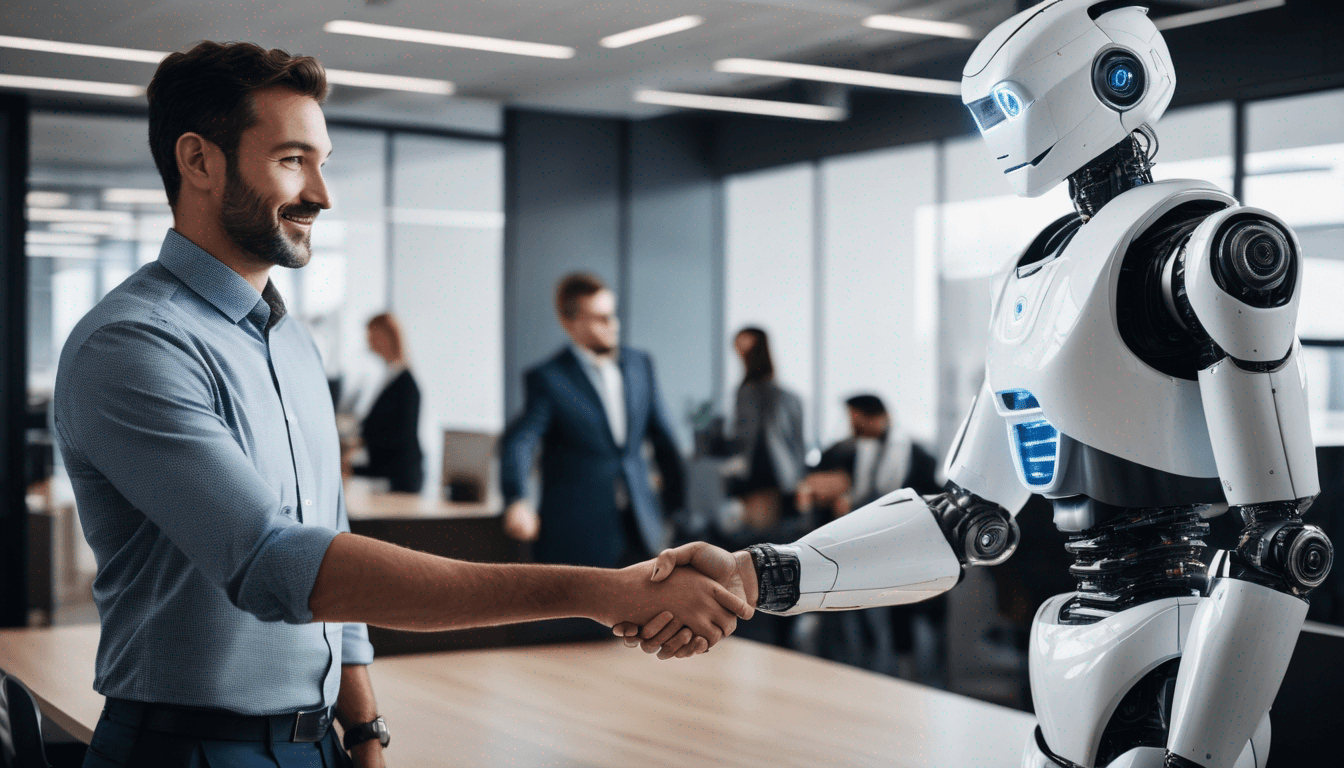 robot and man shaking hands
