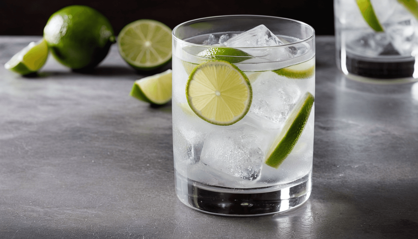 Gin with ice and lime slice